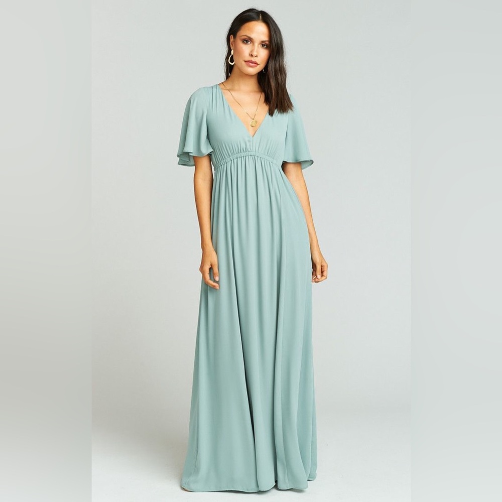 Show Me Your Mumu Emily Empire Dress in Silver Sage Crisp